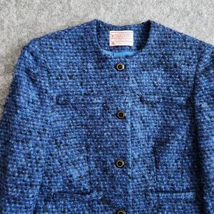 Pendleton Vintage 80s Tweed Wool Cropped Blazer Women's 2 Blue USA Coat Jacket